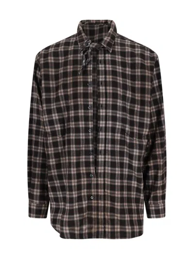 Dsquared2 D2 X Magliano Brown Shirt With Tie Detail On The Front And All-over Check Motif In Cotton Man In Brown