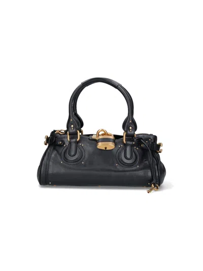 Chloé Structured Shoulder Bag With Padlock And Studs In Black