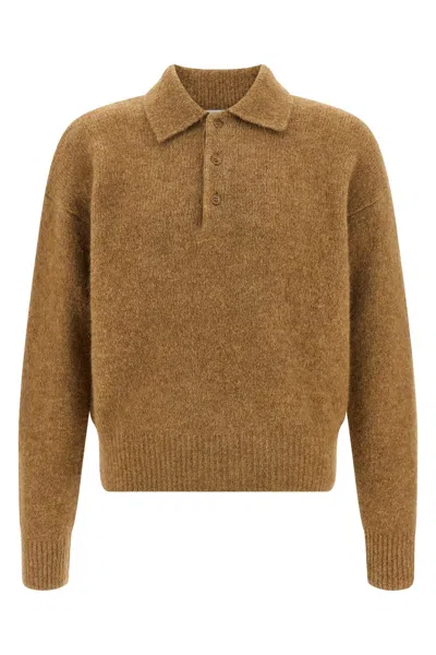 Ami Alexandre Mattiussi Ami Paris Polo In Alpaca And Wool In Brown