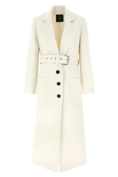 Pinko Single-breasted Coat With Belt In White