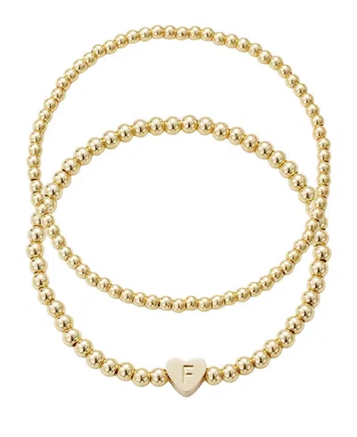 Adornia 14k Gold Plated Ball Bead Initial Bracelet Set In Gold