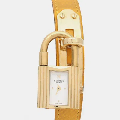 Pre-owned Hermes Kelly Quartz Stainless Steel Women's Wristwatch 20 Mm In White