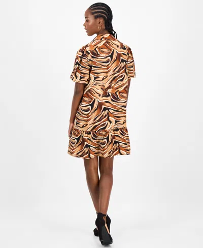 Sandra Darren Petite Printed Puff-sleeve Shirtdress In Animal Print