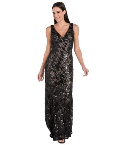 R & M Richards 3355 Formal Long Sequin Evening Dress In Black