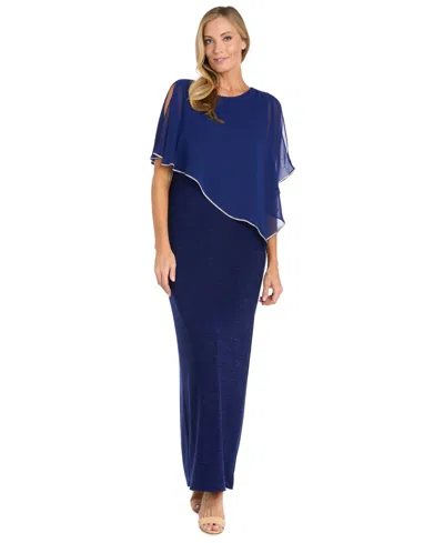 R & M Richards Sheer Cape Long Evening Dress In Royal In Blue