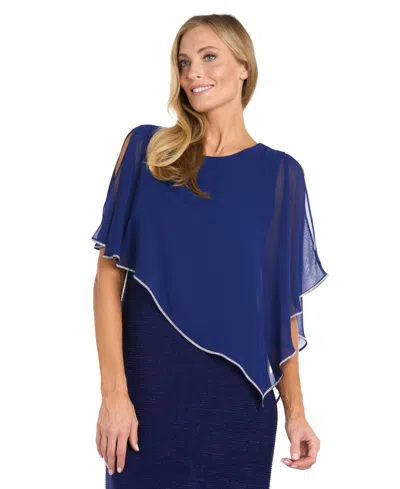 R & M Richards Sheer Cape Long Evening Dress In Royal In Blue
