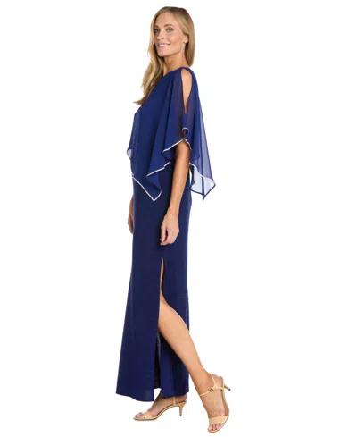 R & M Richards Sheer Cape Long Evening Dress In Royal In Blue