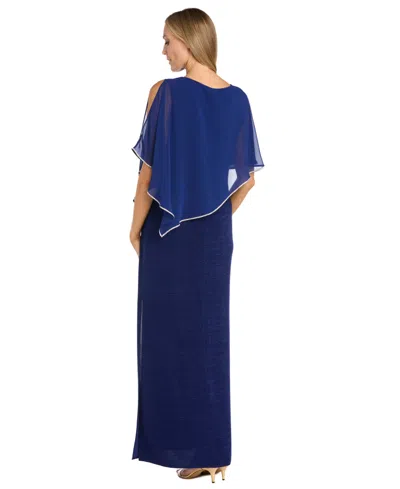 R & M Richards Sheer Cape Long Evening Dress In Royal In Blue