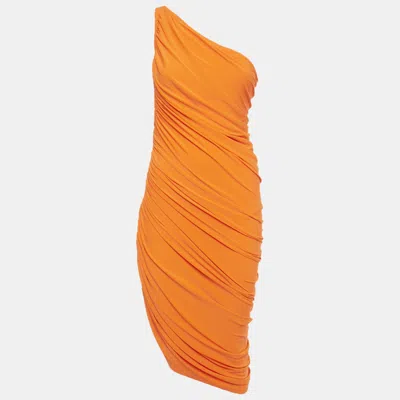 Pre-owned Norma Kamali Orange Jersey Ruched One-should Diana Dress M