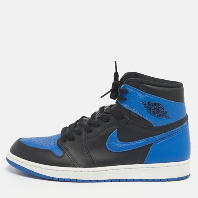 Pre-owned Air Jordans Black/blue Leather Jordan 1 Retro Royal Sneakers Size 45