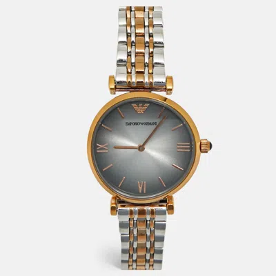 Pre-owned Emporio Armani Ar1725 Vignette Grey Two-tone Stainless Steel Women's Wristwatch 32 Mm In Multi