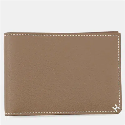 Pre-owned Hermes Hsellier Horizontal Etoupe Evercolor Card Case In Brown