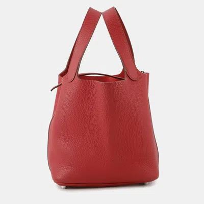 Pre-owned Hermes Picotin Lock Ruby Taurillon Clemence Pm In Red