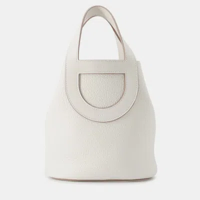 Pre-owned Hermes In The Loop Grease Pail Taurillon Clemence Swift Leather Size Pm In White