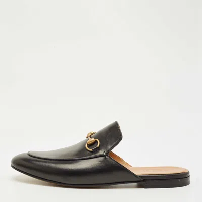 Pre-owned Gucci Black Leather Princetown Flat Mules Size 43.5
