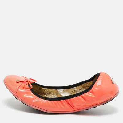 Pre-owned Jimmy Choo Neon Pink Patent Leather Scrunch Ballet Flats Size 37
