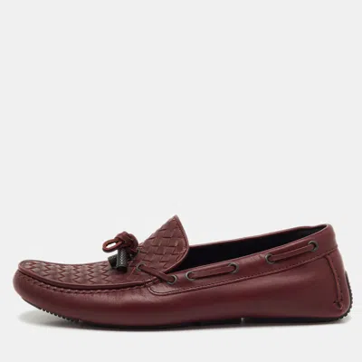 Pre-owned Bottega Veneta Burgundy Intrecciato Leather Bow Loafers Size 42.5