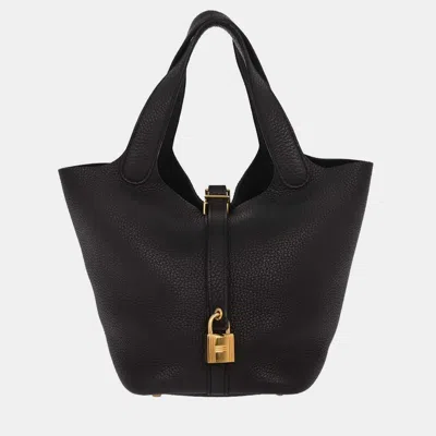 Pre-owned Hermes Picotin Lock 18 Black Taurillon Clemence Handbag