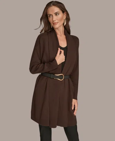 Donna Karan Women's Belted Open-front Cardigan In Purple