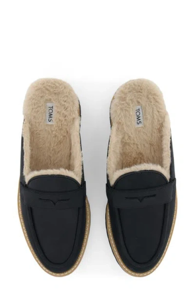 Toms Women's Cara Lug Leather Penny Loafer Mules In Black