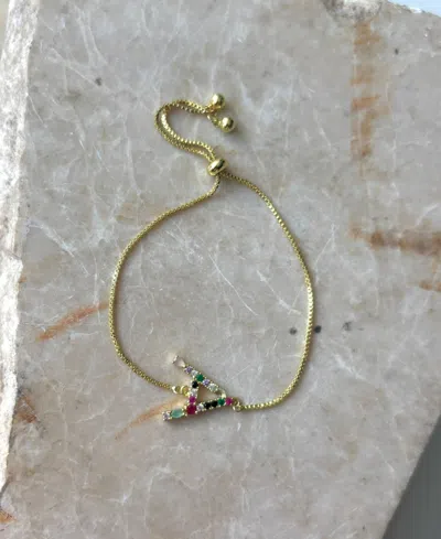 Adornia Mixed Crystal Initial Chain Bracelet In Gold