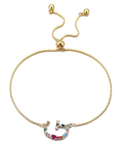 Adornia Gold Stone Multi Color Initial Bolo Bracelet In Gold