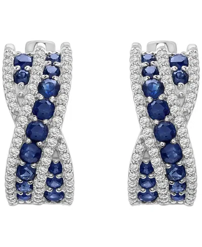Macy's Lab Grown Blue Sapphire (7/8 Ct. T.w.) And White Sapphire (1/5 Ct. T.w.) Twist Earrings In Sterling  In Metallic