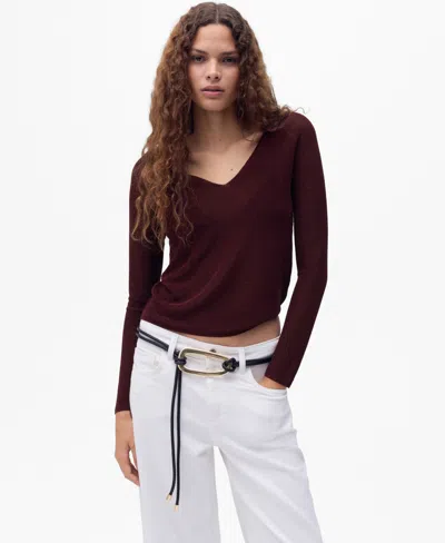 Mango V-neck Lurex Sweater Wine In Burgundy