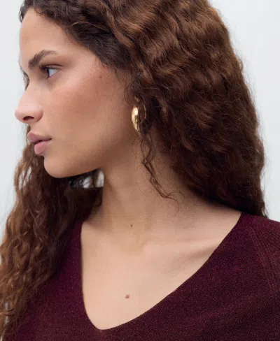 Mango V-neck Lurex Sweater Wine In Burgundy