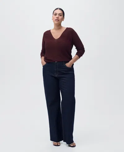 Mango V-neck Lurex Sweater Wine In Burgundy