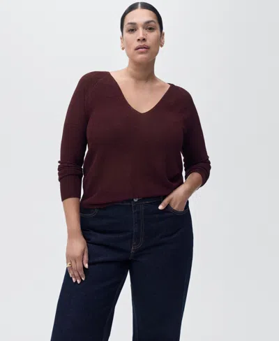 Mango V-neck Lurex Sweater Wine In Burgundy