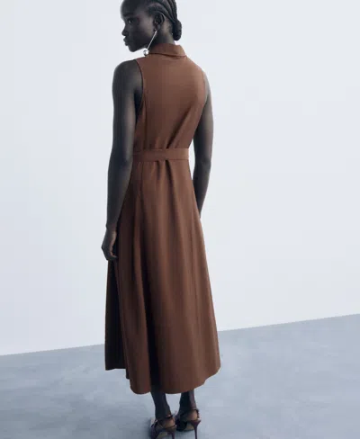 Mango Belt Shirt Dress Brown In Brown