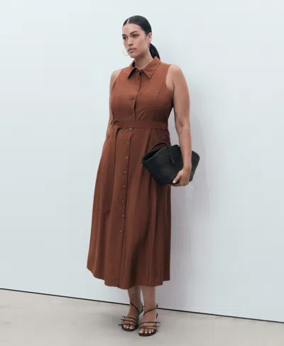 Mango Belt Shirt Dress Brown In Brown