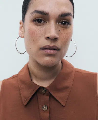 Mango Belt Shirt Dress Brown In Brown