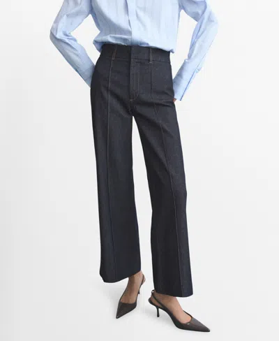 Mango Women's Stitching Detail High-waisted Culotte Jeans In Black