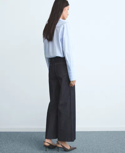 Mango Women's Stitching Detail High-waisted Culotte Jeans In Black