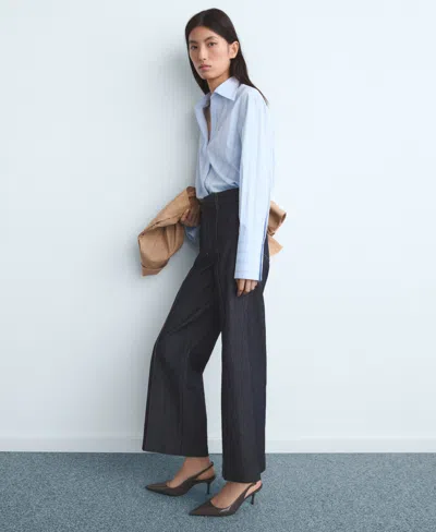 Mango Women's Stitching Detail High-waisted Culotte Jeans In Black