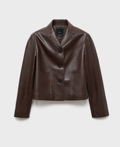 Mango Faux Leather Short Jacket In Brown