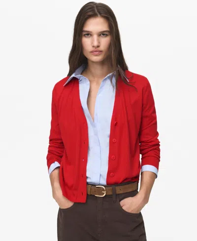 Mango V-neck Knitted Cardigan Dark Orange In Red