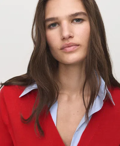 Mango V-neck Knitted Cardigan Dark Orange In Red