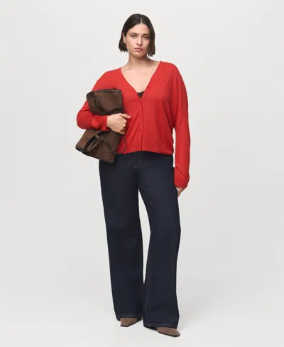 Mango V-neck Knitted Cardigan Dark Orange In Red