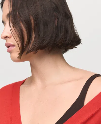 Mango V-neck Knitted Cardigan Dark Orange In Red