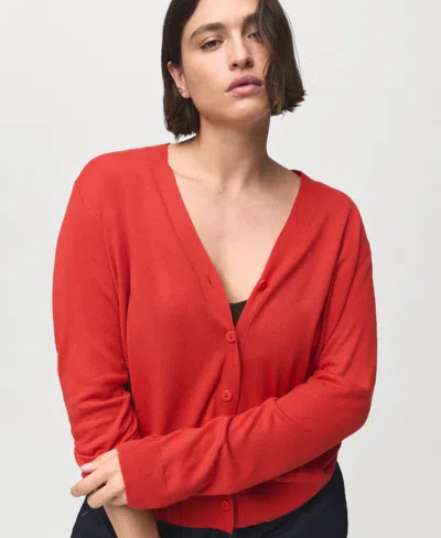 Mango V-neck Knitted Cardigan Dark Orange In Red