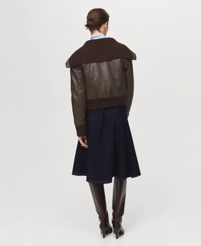 Mango Denim Midi-skirt With Stitching Open Blue In Blue