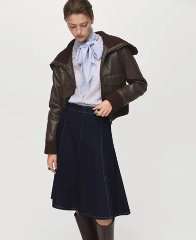 Mango Denim Midi-skirt With Stitching Open Blue In Blue