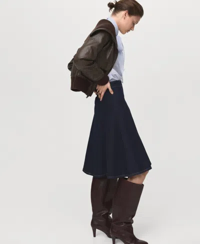 Mango Denim Midi-skirt With Stitching Open Blue In Blue