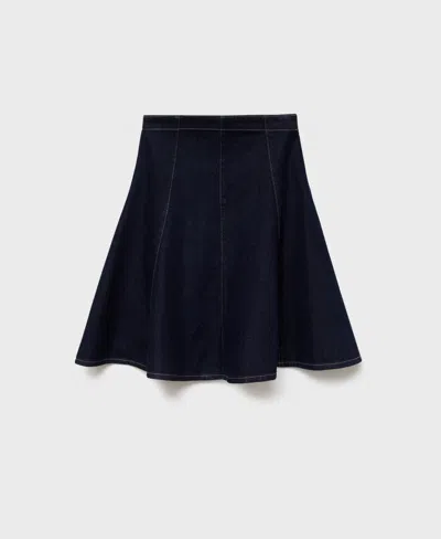 Mango Denim Midi-skirt With Stitching Open Blue In Blue