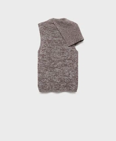 Mango Waistcoat With Mottled Wrap Collar Light/pastel Grey In Brown
