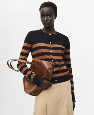 Mango Split Cuff Button Front Cardigan In Black