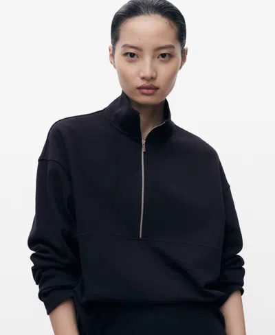 Mango Turtleneck Sweatshirt With Zip Navy In Black